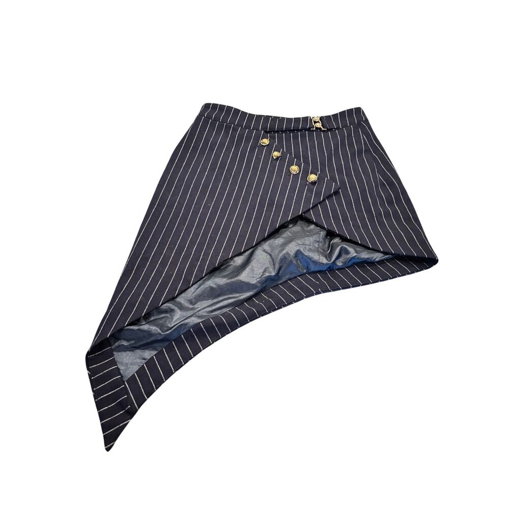 Lioness Heiress Navy Blue Pinstripe Asymmetrical Skirt Size S